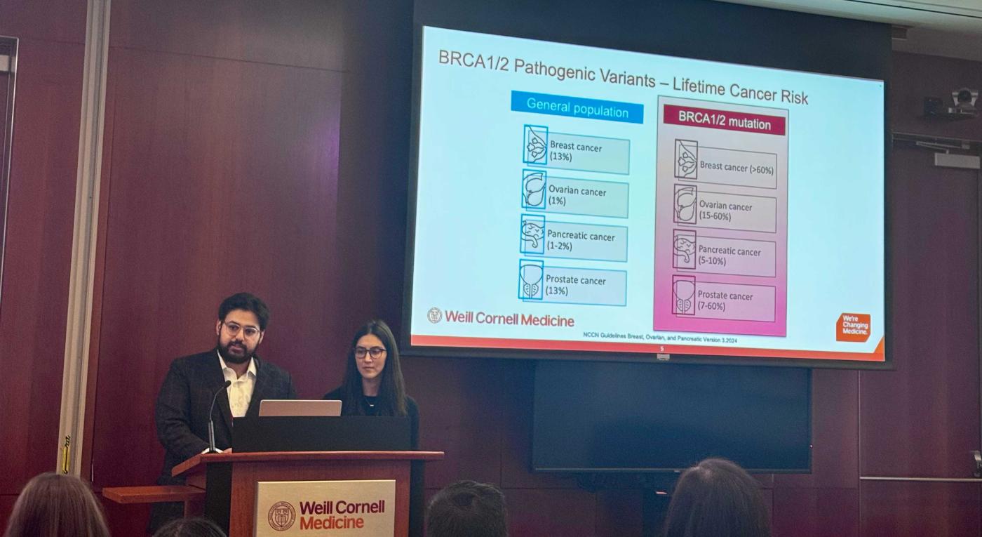 Dr. Danyal Ahsan and Dr. Emily Webster present on Using Technology for Hereditary Cancer Risk Assessment at the Cornell University Intercampus Symposium on Hereditary Cancer, 2024