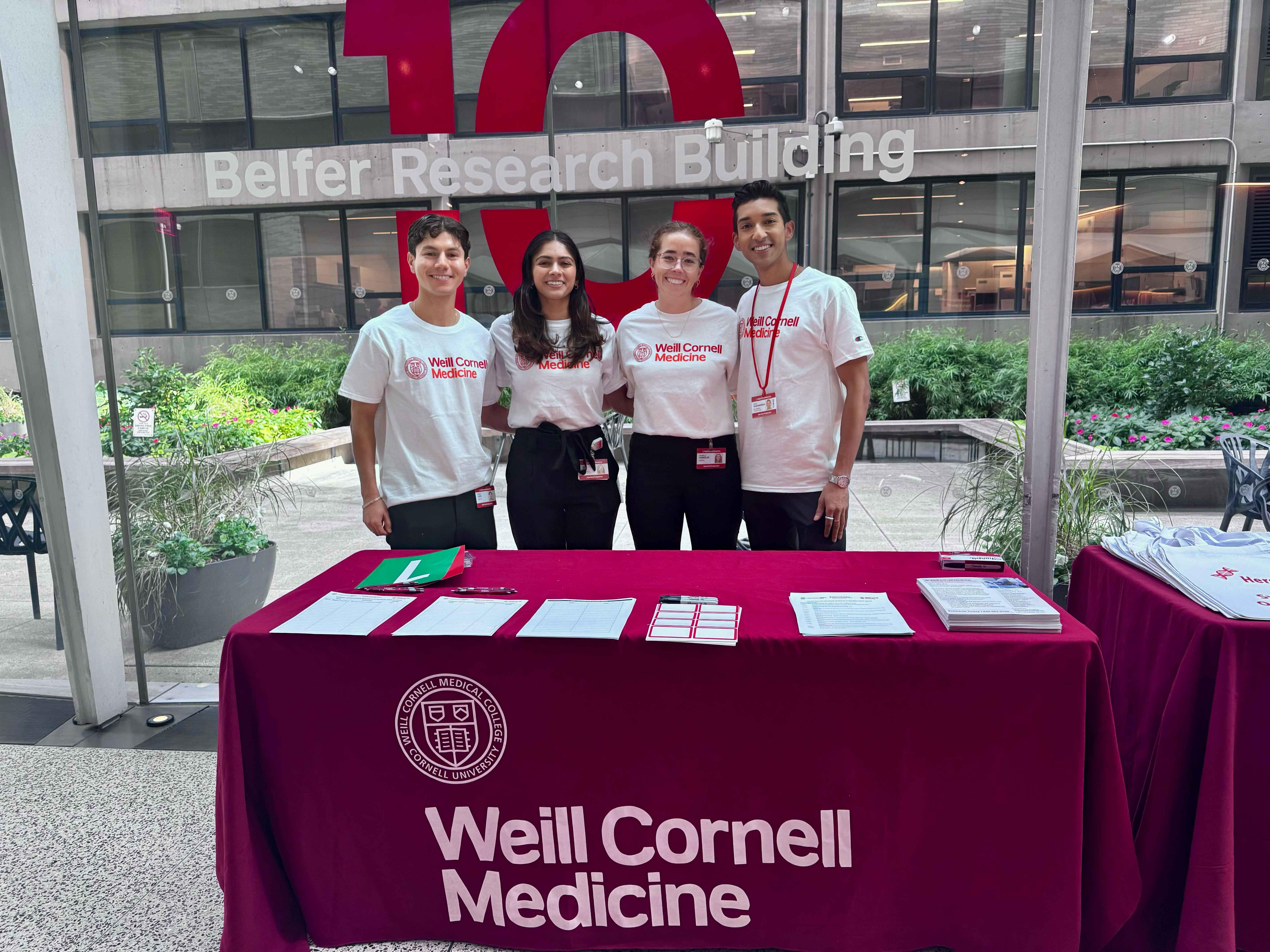 (L to R) Steve Lopez (Assistant Research Coordinator), Sonali Iyer (Weill Cornell M4 Student), Alex Raghunandan (Weill Cornell M3 Student) and Isabelle Chandler (Assistant Research Coordinator) at the Cornell University Intercampus Symposium on Hereditary